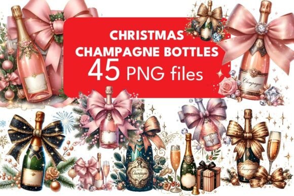 Christmas Champagne Bottles BUNDLE, PNG Illustrations Review