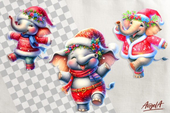 Christmas Clipart, Cute Elephant Illustrations
