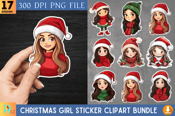 Christmas Girl Sticker Clipart Bundle: Illustrations for Crafters