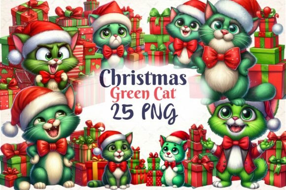 Christmas Green Cat ClipArt s: A Designer’s Review of Illustrations