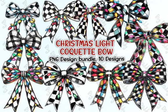 Christmas Light Coquette Bow Clipart PNG: Illustrations