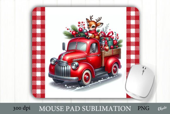 Christmas Mouse Pad PNG. Red Truck PNG: Illustrations for Branding