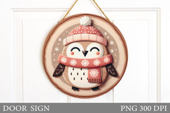 Christmas Owl Door Sign Sublimation: Illustrations for Branding