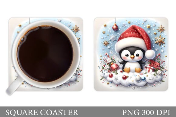 Christmas Penguin Coaster Sublimation Illustrations