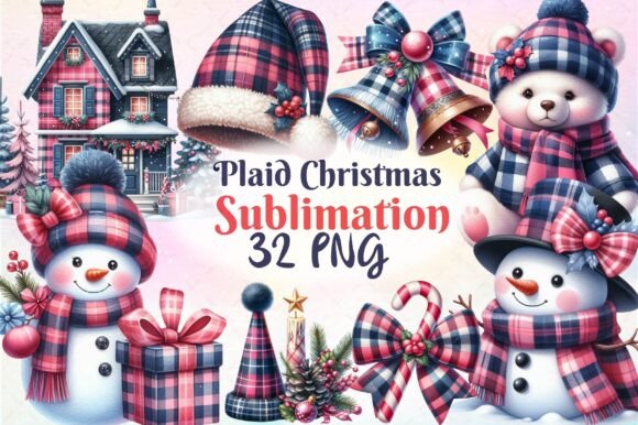 Christmas Plaid Sublimation Bundle: Seasonal Illustrations for Local Branding