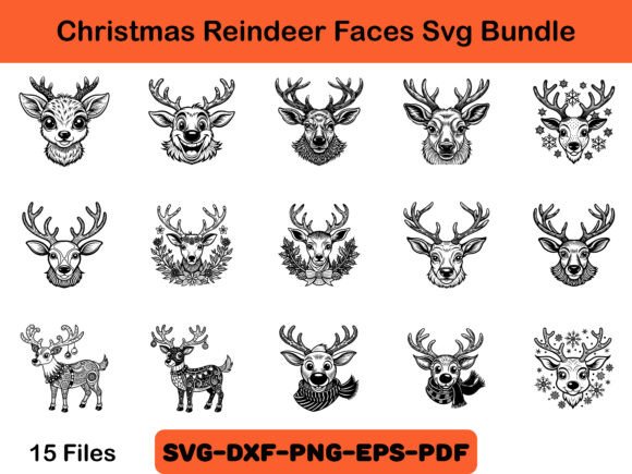 Christmas Reindeer Faces Svg Bundle: Illustrations for Local Business Branding