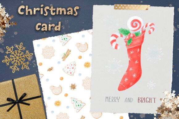 Christmas Sock with Sweets Postcard Png Illustrations Review