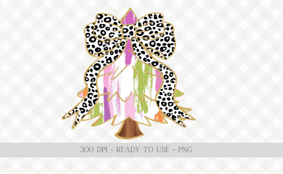 Coquette Bow Glittery Christmas Tree PNG: Illustrations for Branding