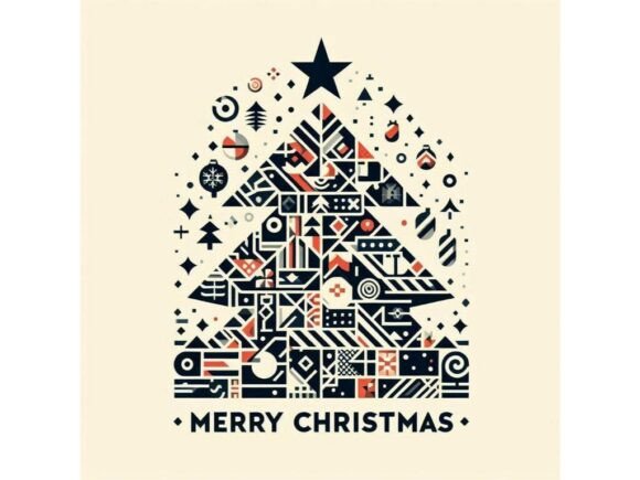 Cubist Merry Christmas Fragmented Design for Illustrations