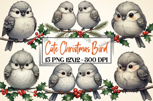 Cute Christmas Bird Sublimation Clipart for Illustrations