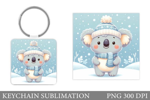 Cute Koala Keychain. Christmas Keychain Illustrations