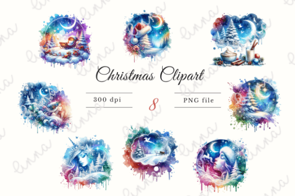 Dreaming Christmas Watercolour Clipart for Brand Illustrations
