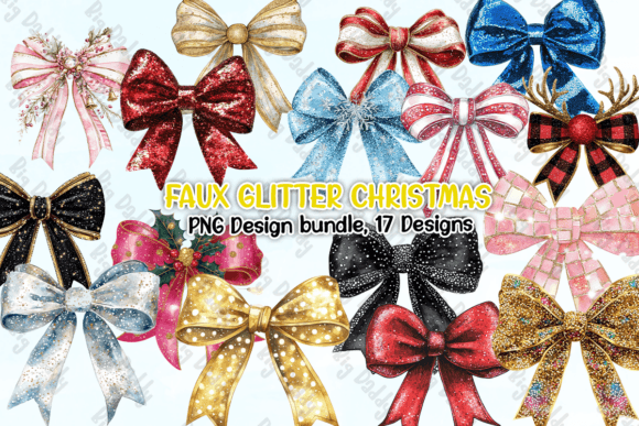 Faux Glitter Christmas Clipart PNG: Illustrations for Handmade Business