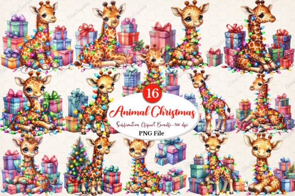 Festive Baby Animal Christmas Clipart: Illustrations for Small Business Branding