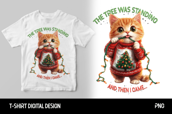 Funny Cat in a Christmas Sweater Illustrations for Seasonal Content