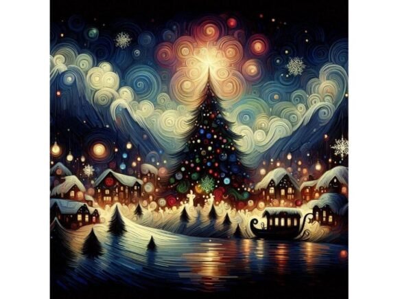 Impressionist Christmas Banner with Soft Illustrations