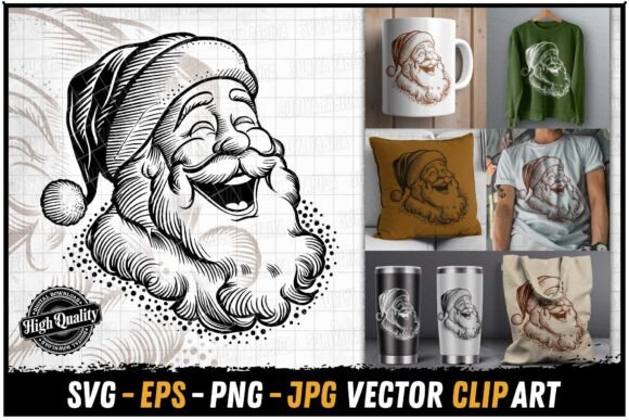 Laughing Santa Head Happy Christmas SVG Illustrations Review