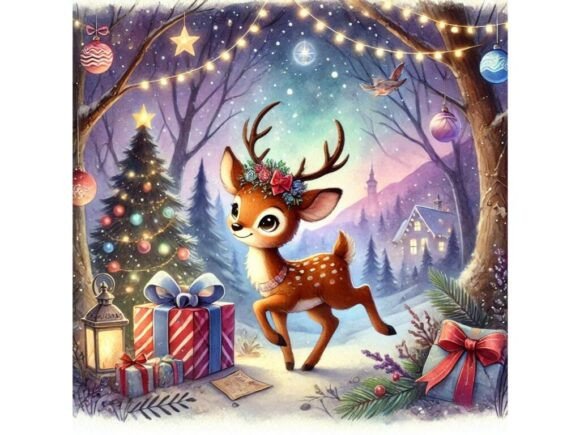 Playful Deer in Magical Christmas Forest